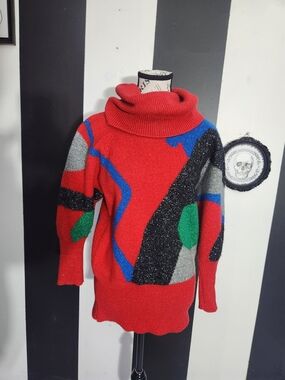 80's Abstract Colorblock Turtleneck Sweater